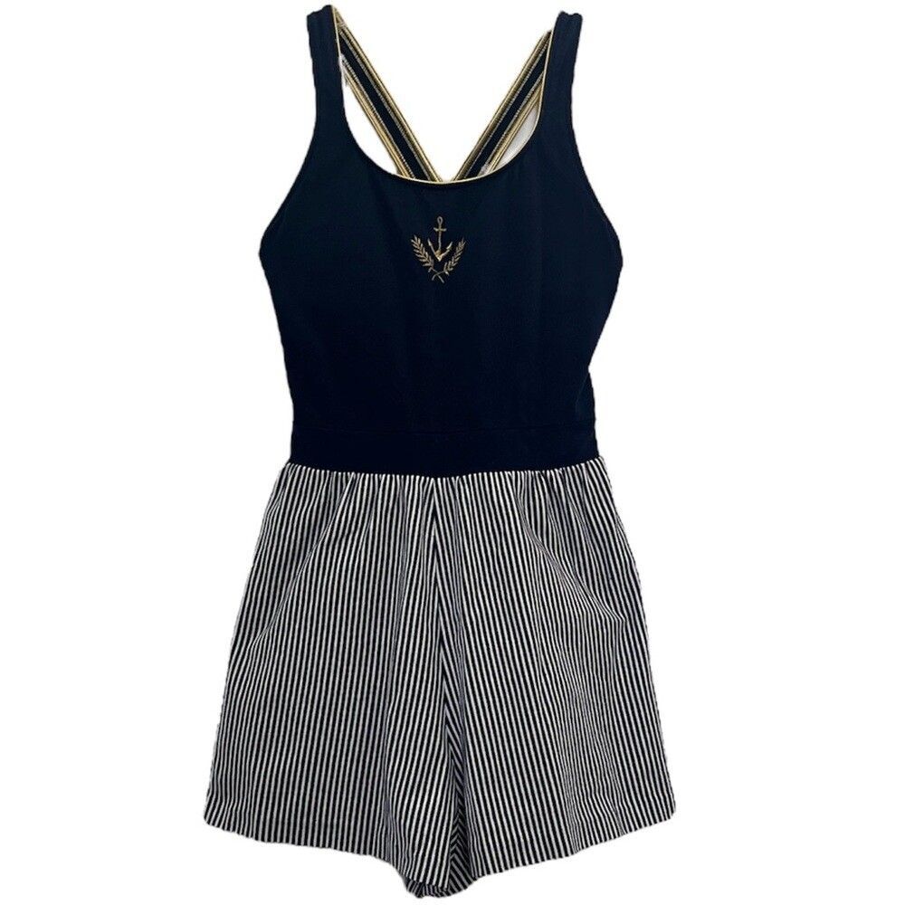 Jantzen Vtg Modest Swimsuit 12 One Piece Striped Preppy Nautical Maillot Shorts